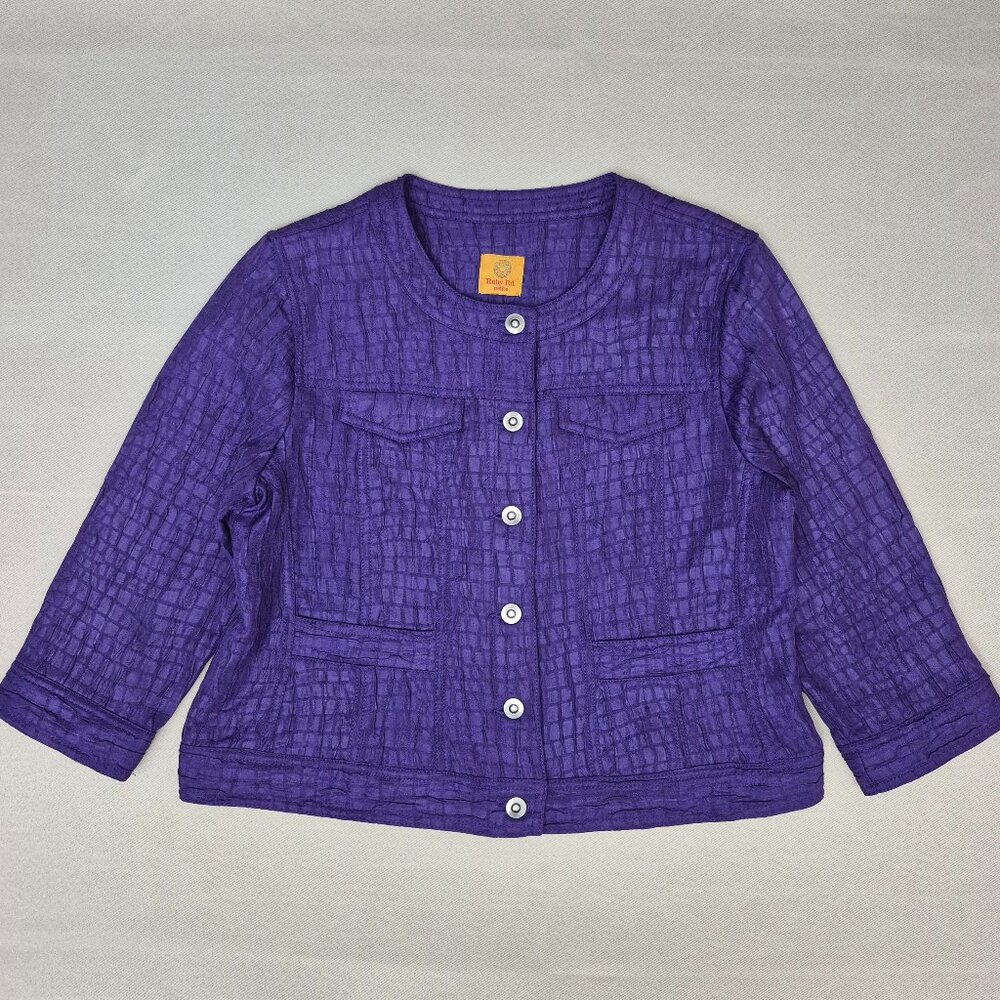 Ruby Rd. Women's Crop Textured Jacket Purple Size 10P Long Sleeve